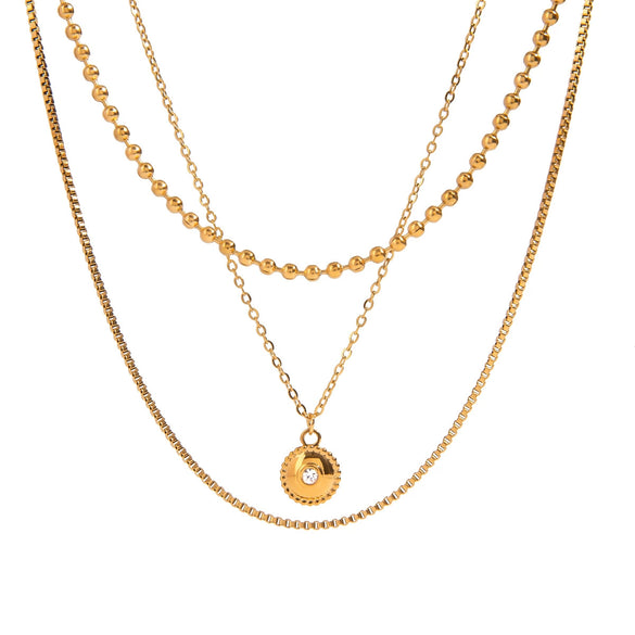 Stainless Steel And Titanium Steel Multilayer Bead Chain With Diamond Stacked Geometric Necklace Electroplated Light Luxury Women's Jewelry