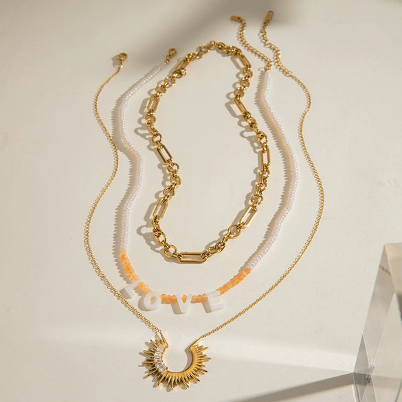 Stainless Steel And Titanium Steel Natural Geometric Style Bead Necklace With Electroplating