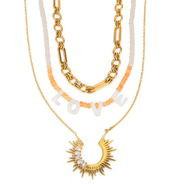 Stainless Steel And Titanium Steel Natural Geometric Style Bead Necklace With Electroplating