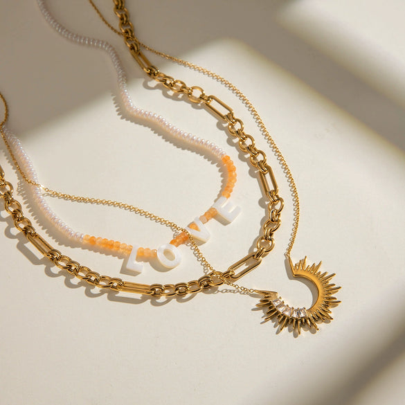 Stainless Steel And Titanium Steel Natural Geometric Style Bead Necklace With Electroplating