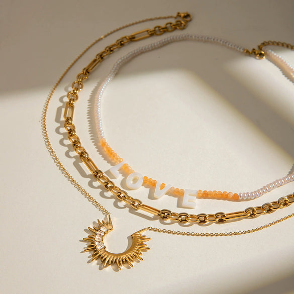 Stainless Steel And Titanium Steel Natural Geometric Style Bead Necklace With Electroplating