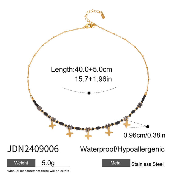 Stainless Steel And Titanium Steel Natural Stone Crystal Pendant Necklace With Electroplating For Women