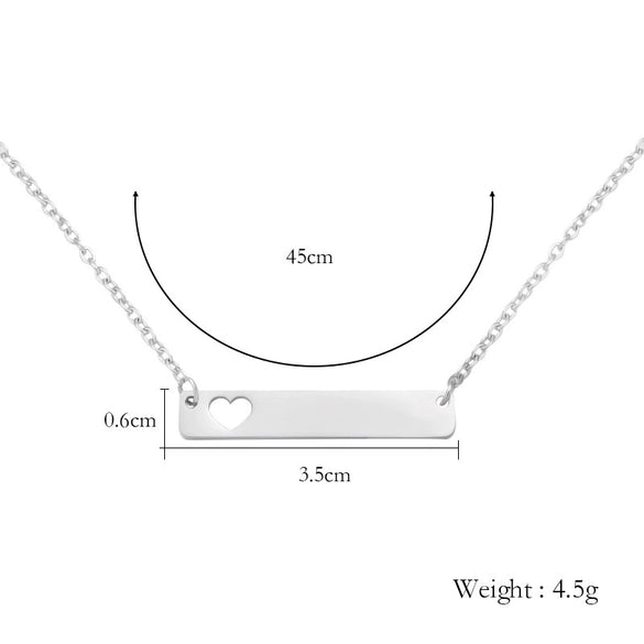 Stainless Steel And Titanium Steel Necklace Rectangular Cut Out Heart Pendant Cross Chain Geometric Style
