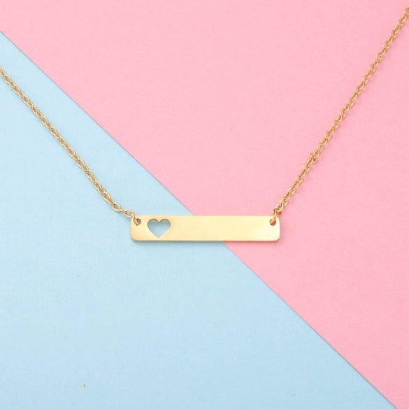 Stainless Steel And Titanium Steel Necklace Rectangular Cut Out Heart Pendant Cross Chain Geometric Style