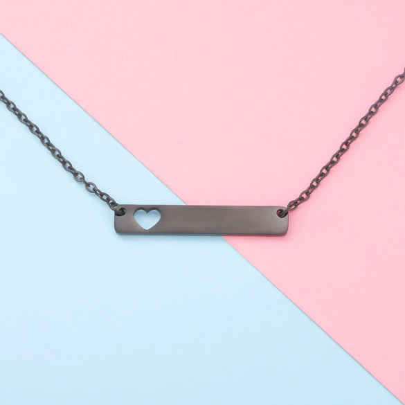 Stainless Steel And Titanium Steel Necklace Rectangular Cut Out Heart Pendant Cross Chain Geometric Style