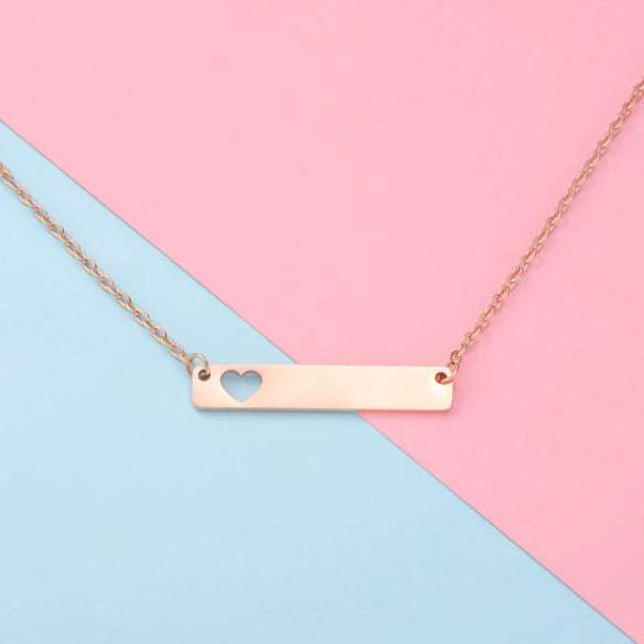 Stainless Steel And Titanium Steel Necklace Rectangular Cut Out Heart Pendant Cross Chain Geometric Style
