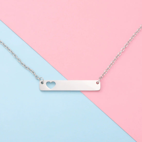 Stainless Steel And Titanium Steel Necklace Rectangular Cut Out Heart Pendant Cross Chain Geometric Style