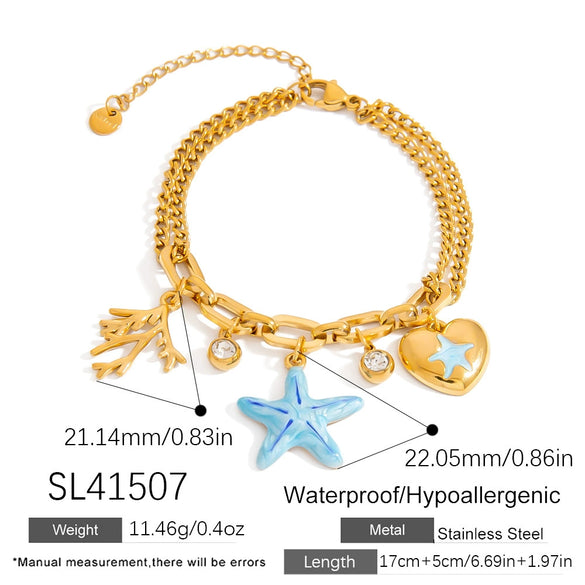 Stainless Steel And Titanium Steel Ocean Animal Zodiac Heart Star Multipendant Clavicle Chain Necklace With Electroplating