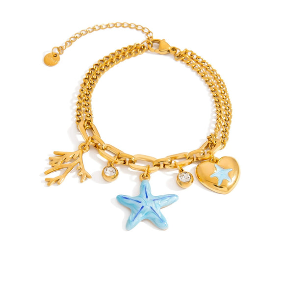 Stainless Steel And Titanium Steel Ocean Animal Zodiac Heart Star Multipendant Clavicle Chain Necklace With Electroplating