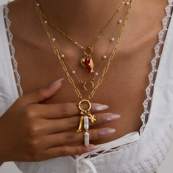 Stainless Steel And Titanium Steel Pearl Necklace Electroplated Light Luxury Niche Women's Jewelry