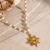Stainless Steel And Titanium Steel Pearl Necklace With Geometric Style Sunflower Pendant And Regular Chain Electroplated