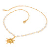 Stainless Steel And Titanium Steel Pearl Necklace With Geometric Style Sunflower Pendant And Regular Chain Electroplated