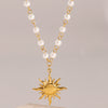 Stainless Steel And Titanium Steel Pearl Necklace With Geometric Style Sunflower Pendant And Regular Chain Electroplated
