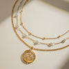 Stainless Steel And Titanium Steel Pearl With Diamond Pendant Necklace Geometric Style Electroplating Design For Women