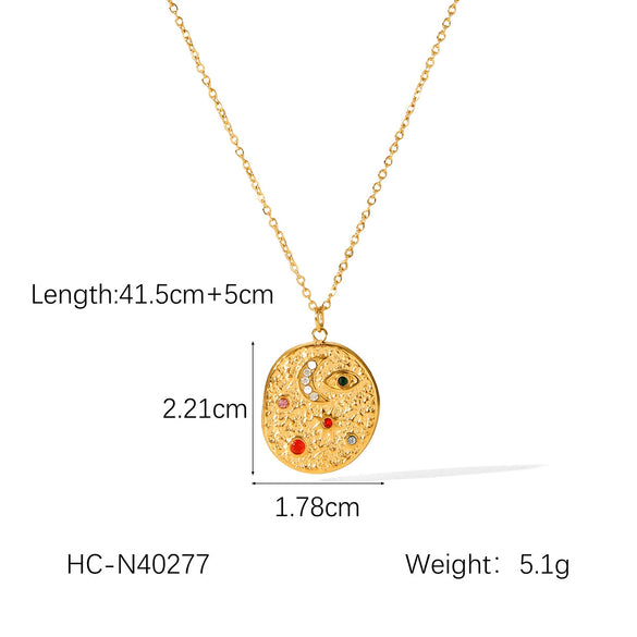 Stainless Steel And Titanium Steel Pendant Necklace With Sun And Moon Geometric Pattern And Embossed Star Electroplated