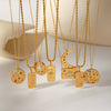 Stainless Steel And Titanium Steel Pendant Necklace With Sun And Moon Geometric Pattern And Embossed Star Electroplated