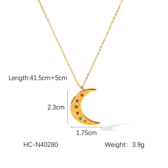 Stainless Steel And Titanium Steel Pendant Necklace With Sun And Moon Geometric Pattern And Embossed Star Electroplated