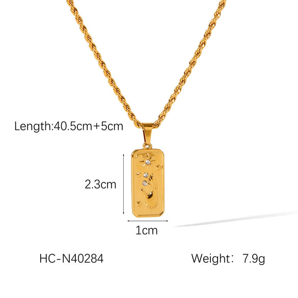 Stainless Steel And Titanium Steel Pendant Necklace With Sun And Moon Geometric Pattern And Embossed Star Electroplated