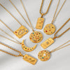 Stainless Steel And Titanium Steel Pendant Necklace With Sun And Moon Geometric Pattern And Embossed Star Electroplated