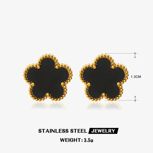 Stainless Steel And Titanium Steel Plant Flower Stud Earrings And Necklace Set For Women With Electroplating Treatment