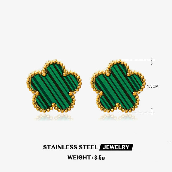 Stainless Steel And Titanium Steel Plant Flower Stud Earrings And Necklace Set For Women With Electroplating Treatment