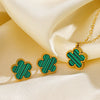 Stainless Steel And Titanium Steel Plant Flower Stud Earrings And Necklace Set For Women With Electroplating Treatment