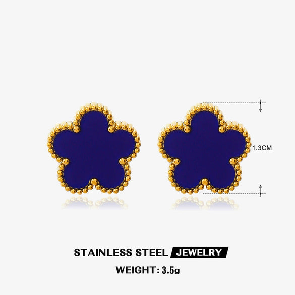 Stainless Steel And Titanium Steel Plant Flower Stud Earrings And Necklace Set For Women With Electroplating Treatment