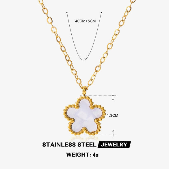 Stainless Steel And Titanium Steel Plant Flower Stud Earrings And Necklace Set For Women With Electroplating Treatment