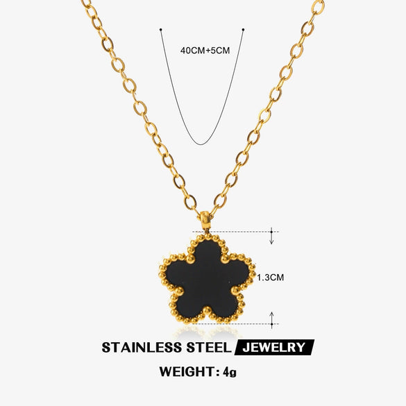 Stainless Steel And Titanium Steel Plant Flower Stud Earrings And Necklace Set For Women With Electroplating Treatment