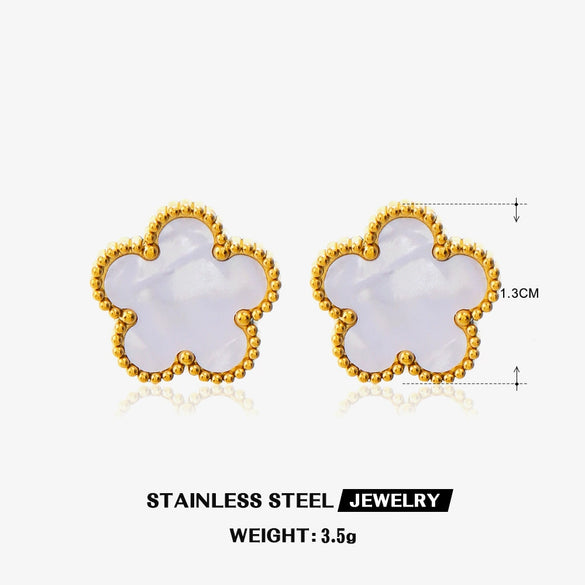 Stainless Steel And Titanium Steel Plant Flower Stud Earrings And Necklace Set For Women With Electroplating Treatment