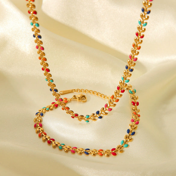 Stainless Steel And Titanium Steel Plant Flowers Geometric Electroplated Necklace And Bracelet