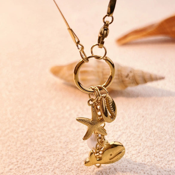 Stainless Steel And Titanium Steel Retro Minimalist Ushaped Necklace With Starfish Pearl Shell Tassel For Unisex