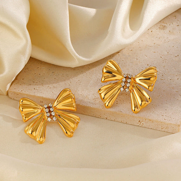 Stainless Steel And Titanium Steel Round Bow Jewelry Suit Electroplated For Women