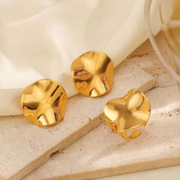 Stainless Steel And Titanium Steel Round Geometric Jewelry Suit With Electroplating For Women