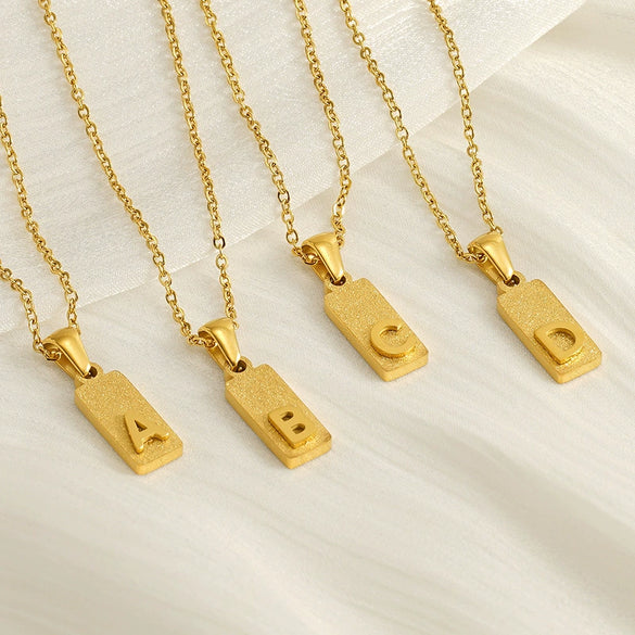 Stainless Steel And Titanium Steel Square Pendant Cross Chain Fashion Letters Numbers Text Electroplated Unisex Necklace