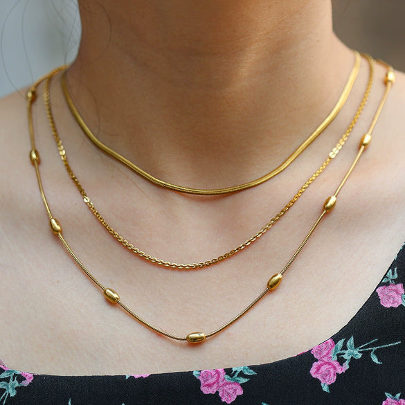 Stainless Steel And Titanium Steel Stacking Geometric Snake Bone Clavicle Chain For Women