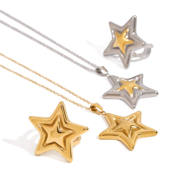 Stainless Steel And Titanium Steel Star Pattern Electroplated Necklace For Women