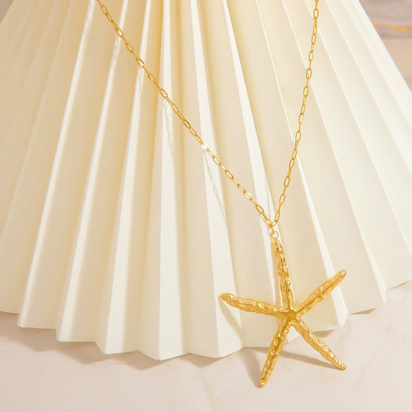Stainless Steel And Titanium Steel Starfish Pendant Necklace For Women Electroplated Simple Style
