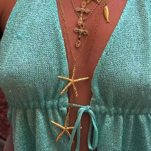 Stainless Steel And Titanium Steel Starfish Pendant Necklace For Women Electroplated Simple Style