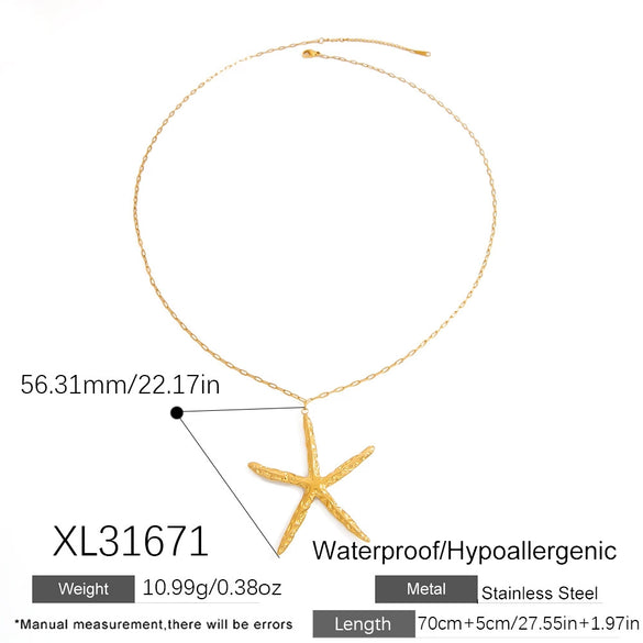 Stainless Steel And Titanium Steel Starfish Pendant Necklace For Women Electroplated Simple Style