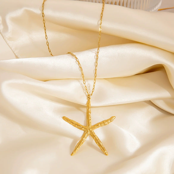 Stainless Steel And Titanium Steel Starfish Pendant Necklace For Women Electroplated Simple Style