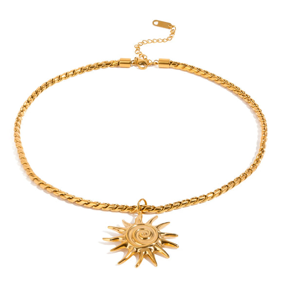 Stainless Steel And Titanium Steel Sunflower Pendant Necklace With Electroplating Retro Style Jewelry For Women