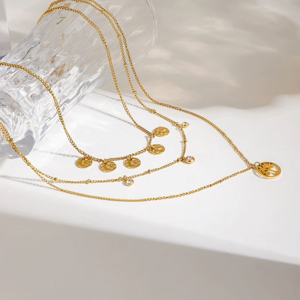 Stainless Steel And Titanium Steel Tree Of Life Multilayer Necklace With Electroplating For Women