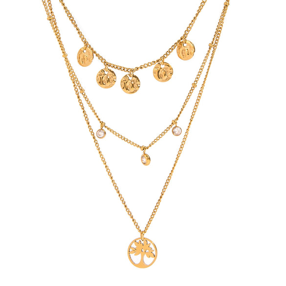 Stainless Steel And Titanium Steel Tree Of Life Multilayer Necklace With Electroplating For Women