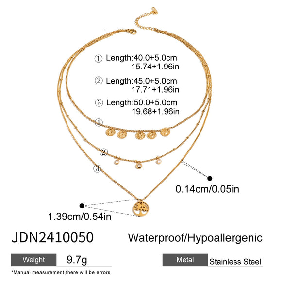 Stainless Steel And Titanium Steel Tree Of Life Multilayer Necklace With Electroplating For Women