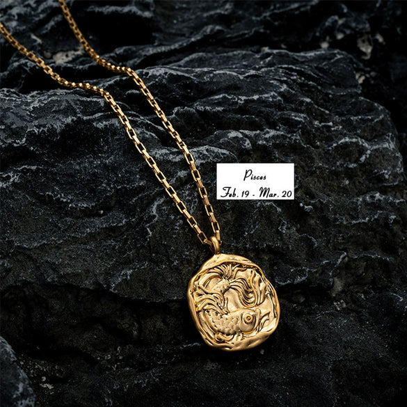 Stainless Steel And Titanium Steel Twelve Constellations Geometric Oval Pendant Necklace With Vacuum Electroplating