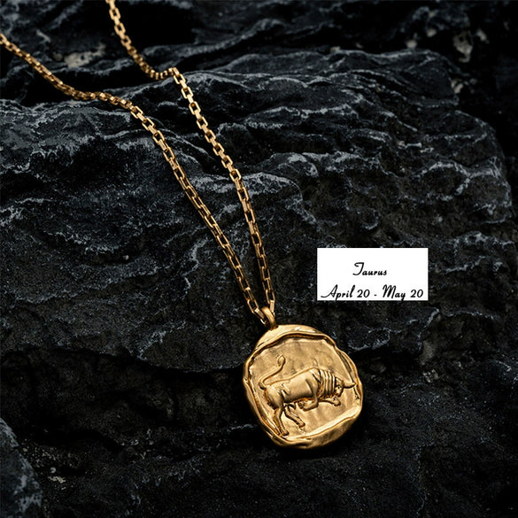 Stainless Steel And Titanium Steel Twelve Constellations Geometric Oval Pendant Necklace With Vacuum Electroplating