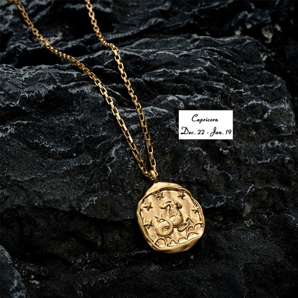 Stainless Steel And Titanium Steel Twelve Constellations Geometric Oval Pendant Necklace With Vacuum Electroplating