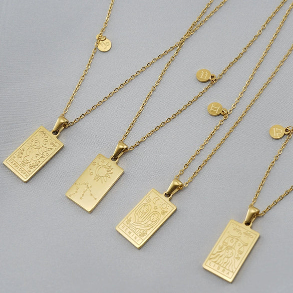 316L Stainless Steel And 316L Stainless Steel Twelve Constellations Pendant Necklace With Cross Chain And Electroplating