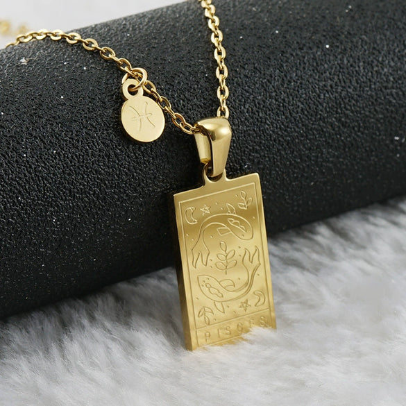 316L Stainless Steel And 316L Stainless Steel Twelve Constellations Pendant Necklace With Cross Chain And Electroplating